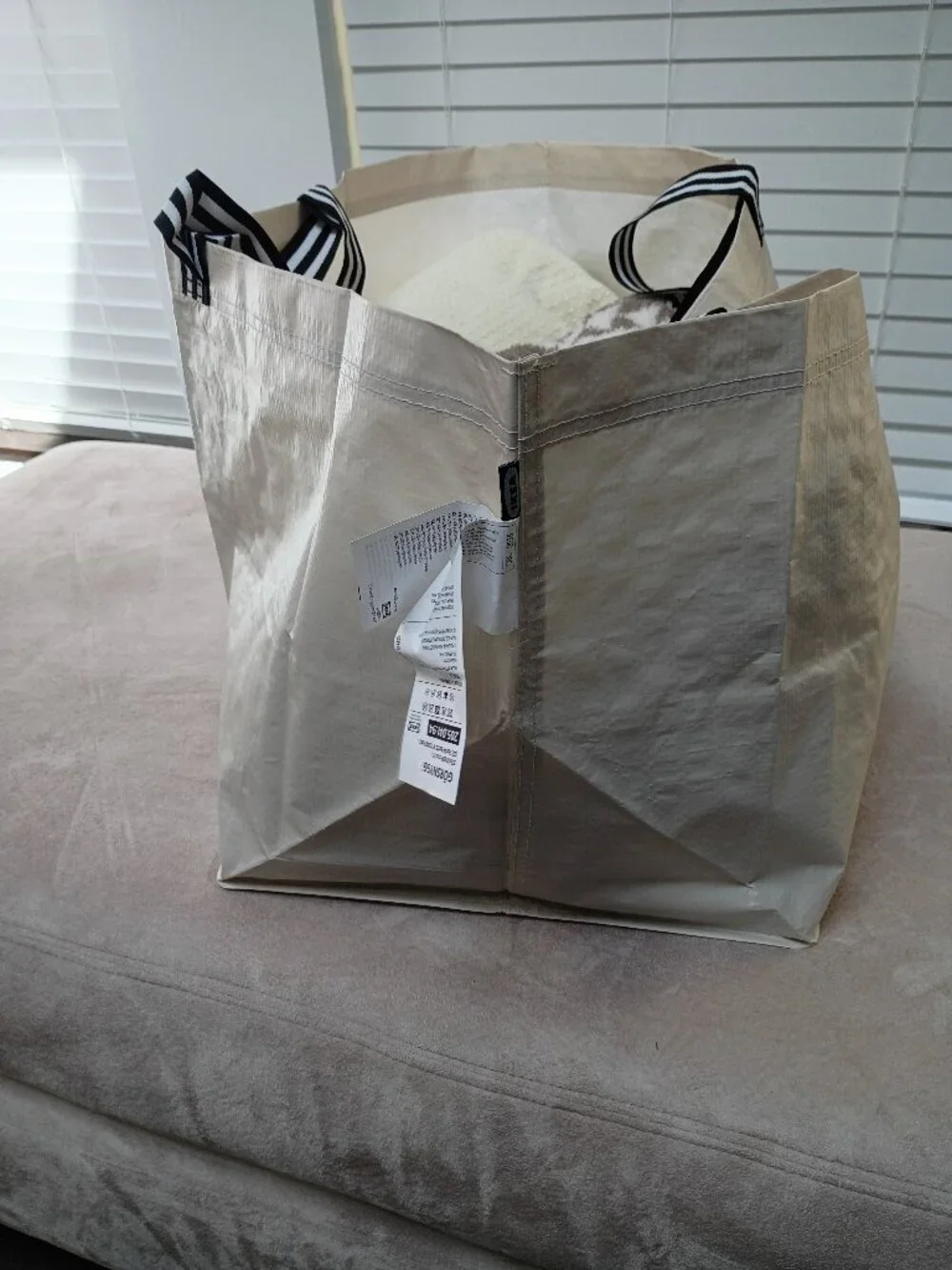 Set of 2 IKEA GÖRSNYGG Large Shopping Bag Tote Beige with Striped Handle (19Gal)